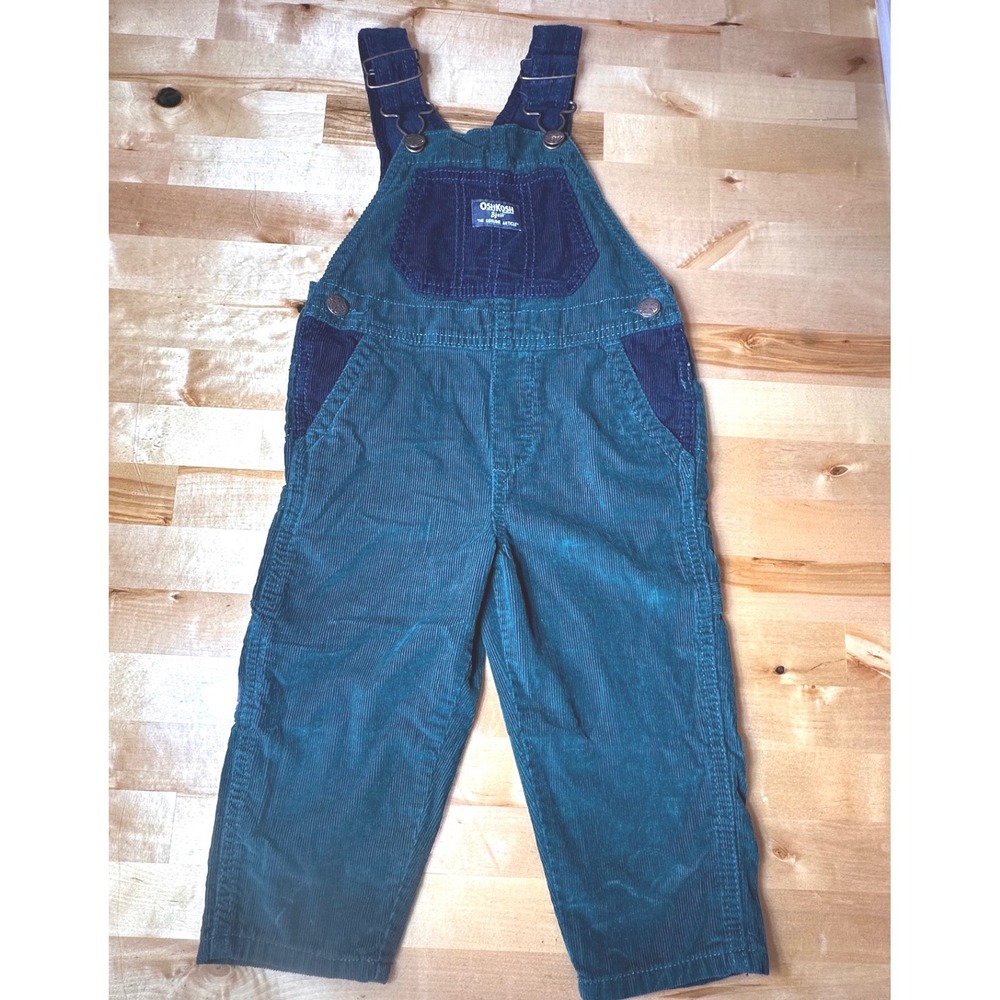 OshKosh B'gosh Corduroy Overalls Toddler 2T Teal Navy Blue Excellent Vestbak